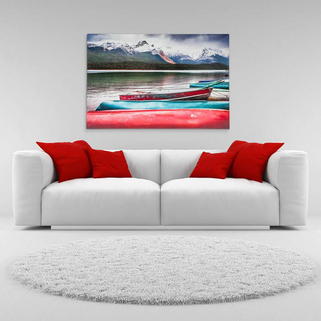 Wall Art Metal Print White Couch Red Pillow